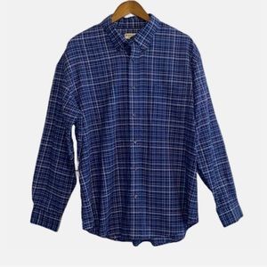 St. John’s Bay Blue/Navy Iron Free Cotton Plaid Long Sleeve Button Down Shirt